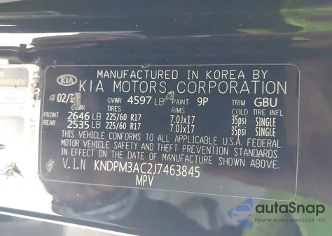 2018 Kia Sportage Lx z USA, uszkodzony, nr VIN KNDPM3AC2J7463845